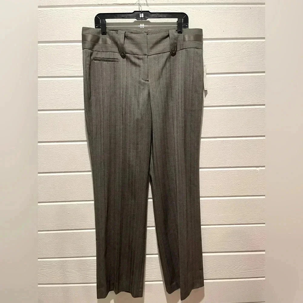 NWT Sharagano Studio Straight Leg High Waist Striped Trousers with Satin Sz 14